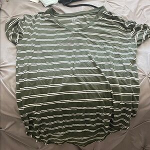 Olive Green Striped V-Neck Top